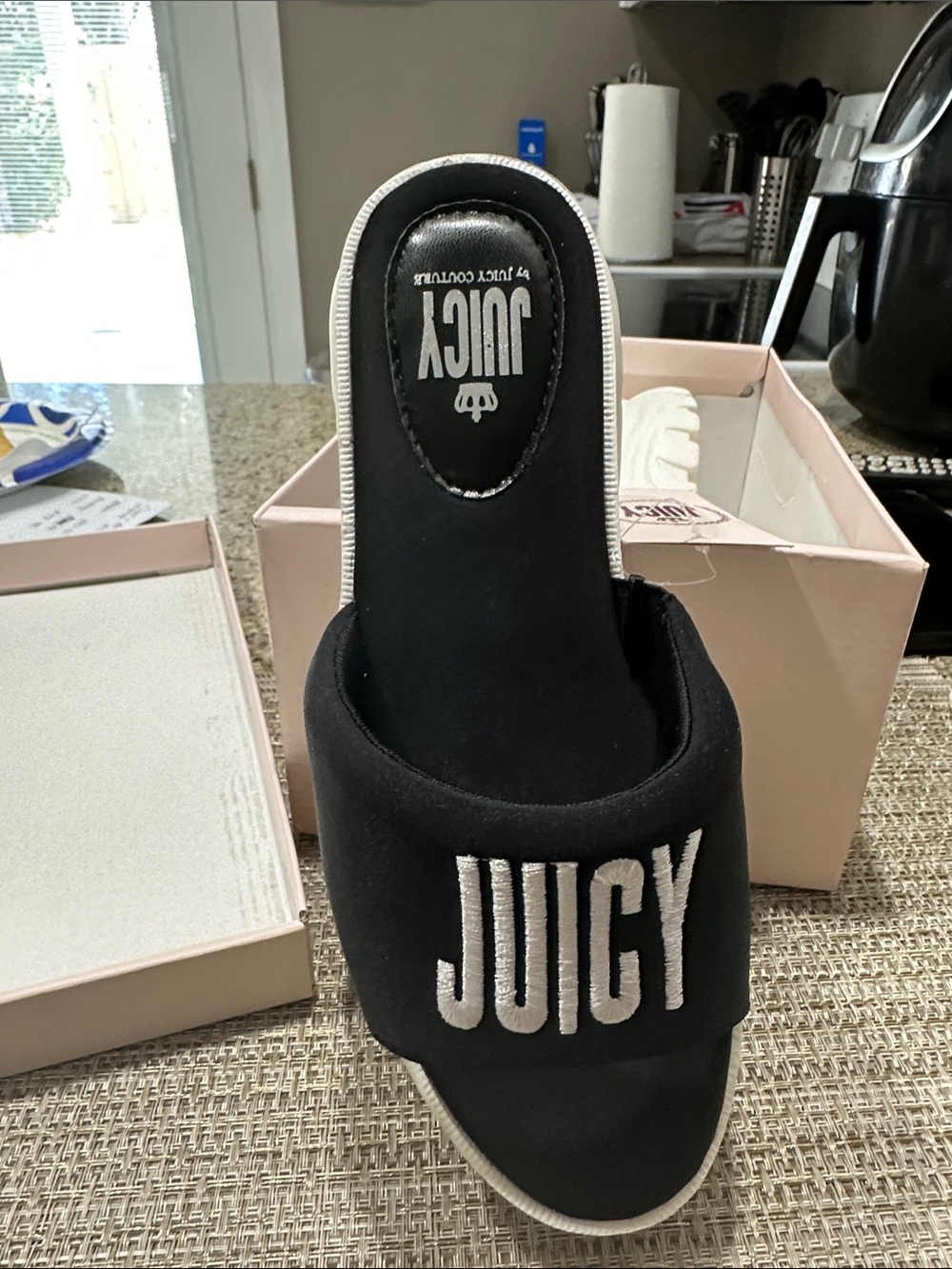 Juicy Couture Black Slide 'JUICY' Embroidered Mule